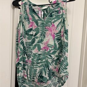Old Navy Pink & Green Tropical Sleeveless Blouse